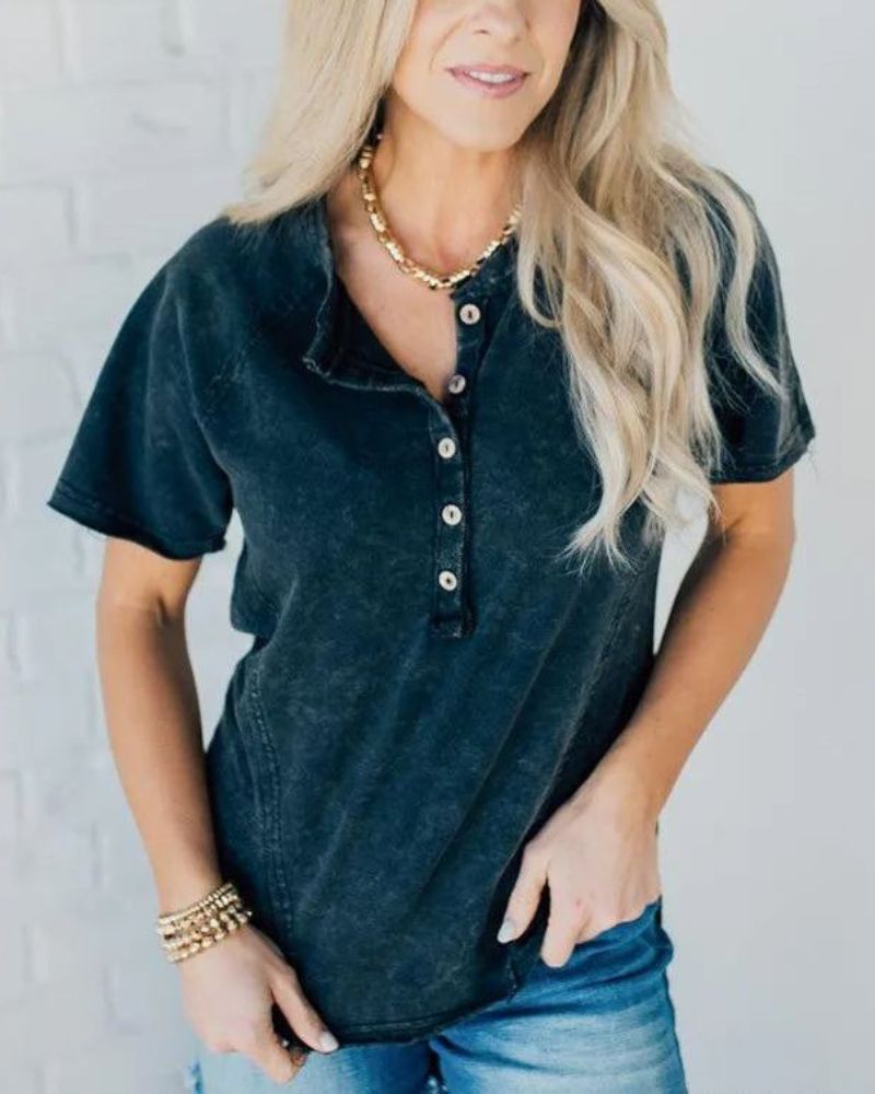 POSITANO - WASHED BUTTON T-SHIRT