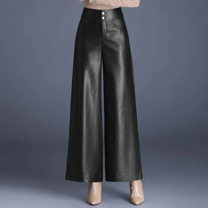 Lily - Wide-cut Leather Trousers