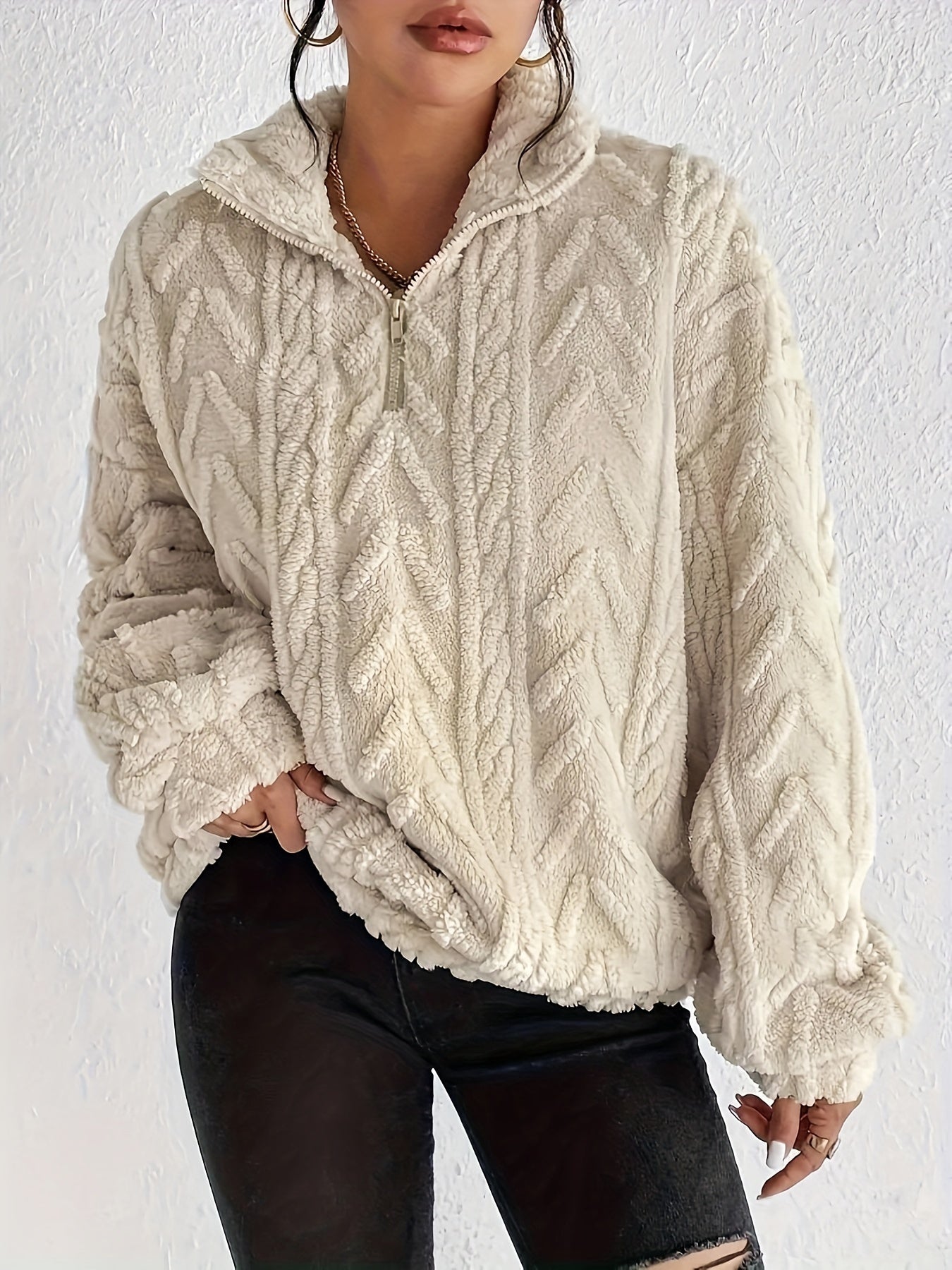 Dianne - Luxe Cable-Knit Fleece Sweatshirt