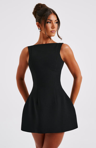 LILA BACKLESS MINI DRESS - BLACK