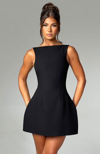 LILA BACKLESS MINI DRESS - BLACK